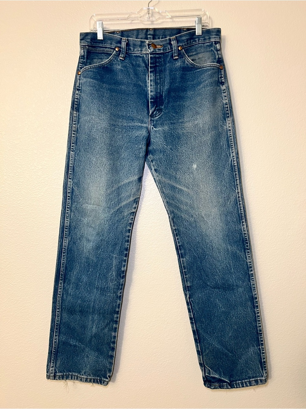 Wrangler Jeans Mens 34x34 (31 Inseam) Western Denim Leather Patch Straight